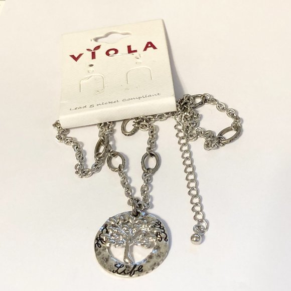 Tree of Life Pendant Necklace 18-21" Chain Message LIFE Silver Tone Serenity - Picture 7 of 11